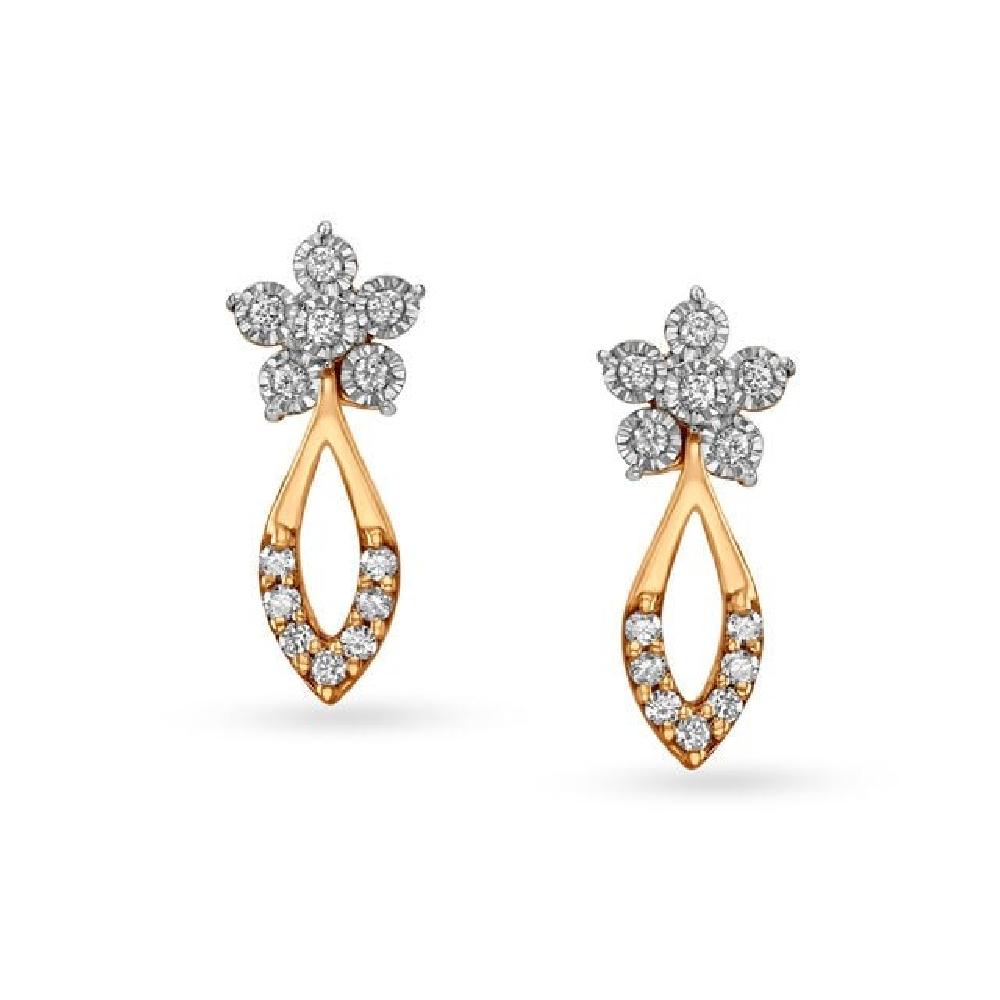 Floral White and Rose Gold Diamond Drop Earrings