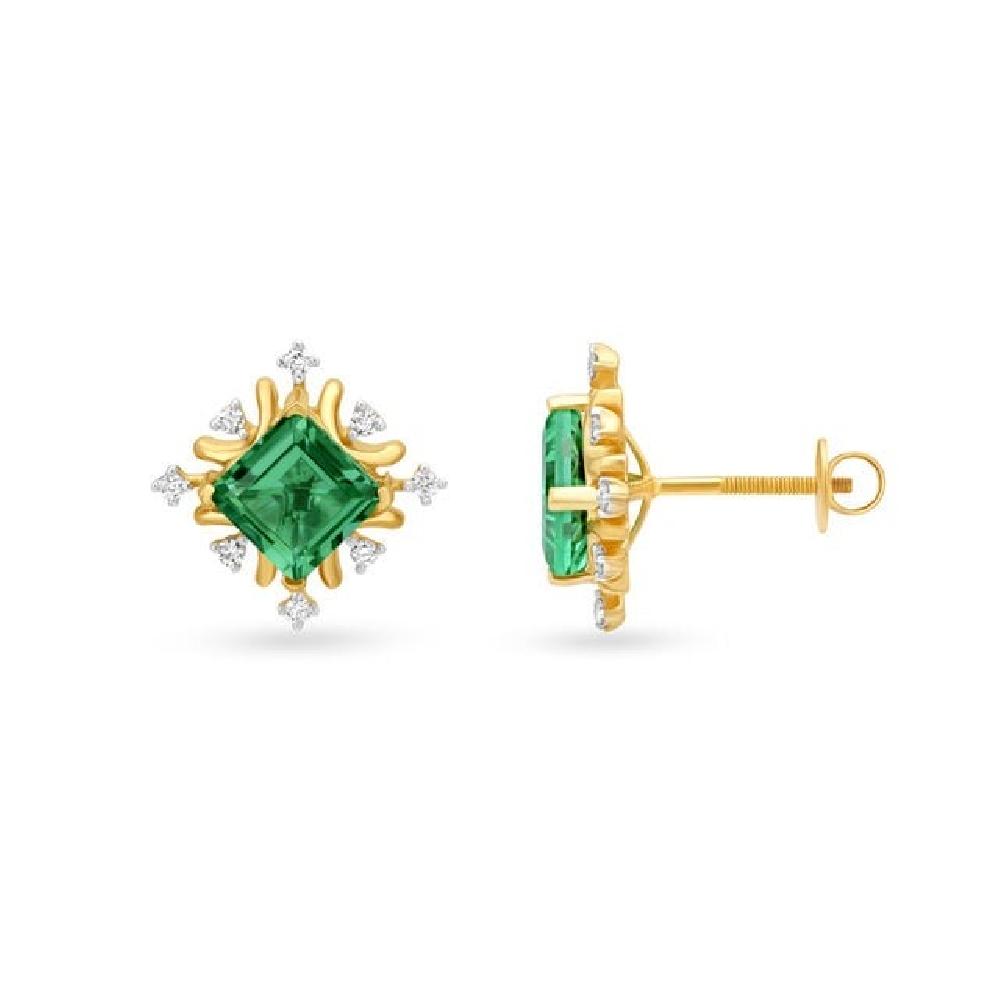 Regal Diamond Encrusted Square Gold Stud Earrings