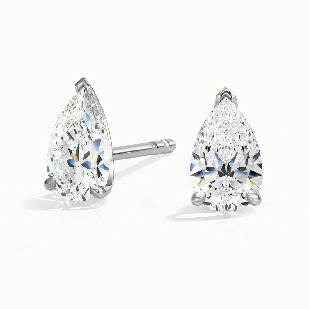 1.00 Ct. Each Pear Cut CVD Diamond 3 Prong Earrings