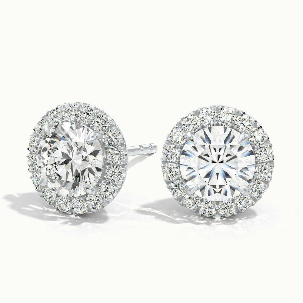 0.70 Ct. Each Round CVD Diamond Halo Earrings