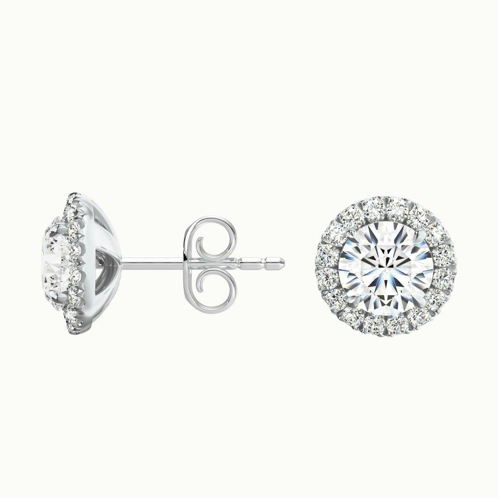 0.70 Ct. Each Round CVD Diamond Halo Earrings