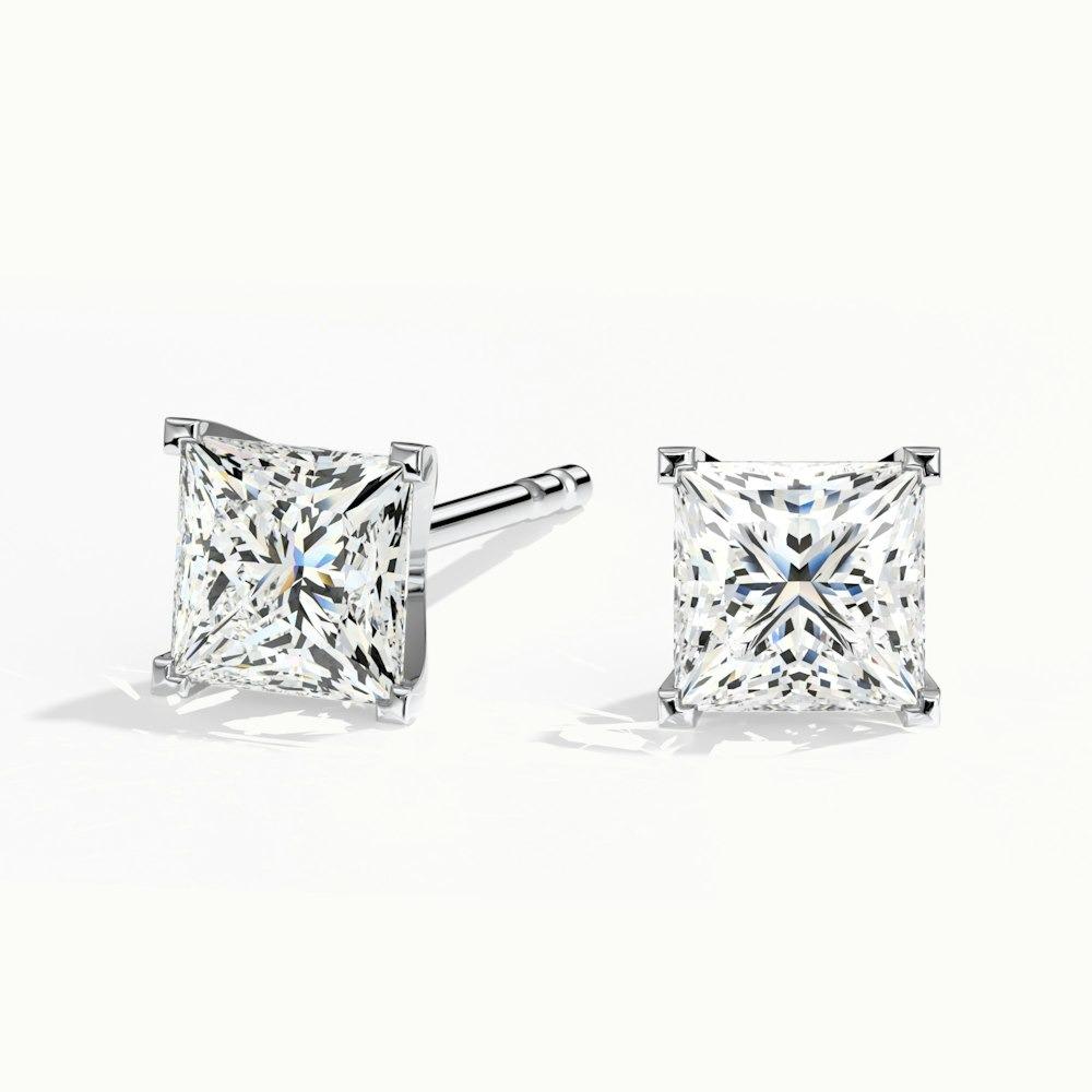 1.00 Ct. Each Princess Cut CVD Diamond 4 Prong Earrings