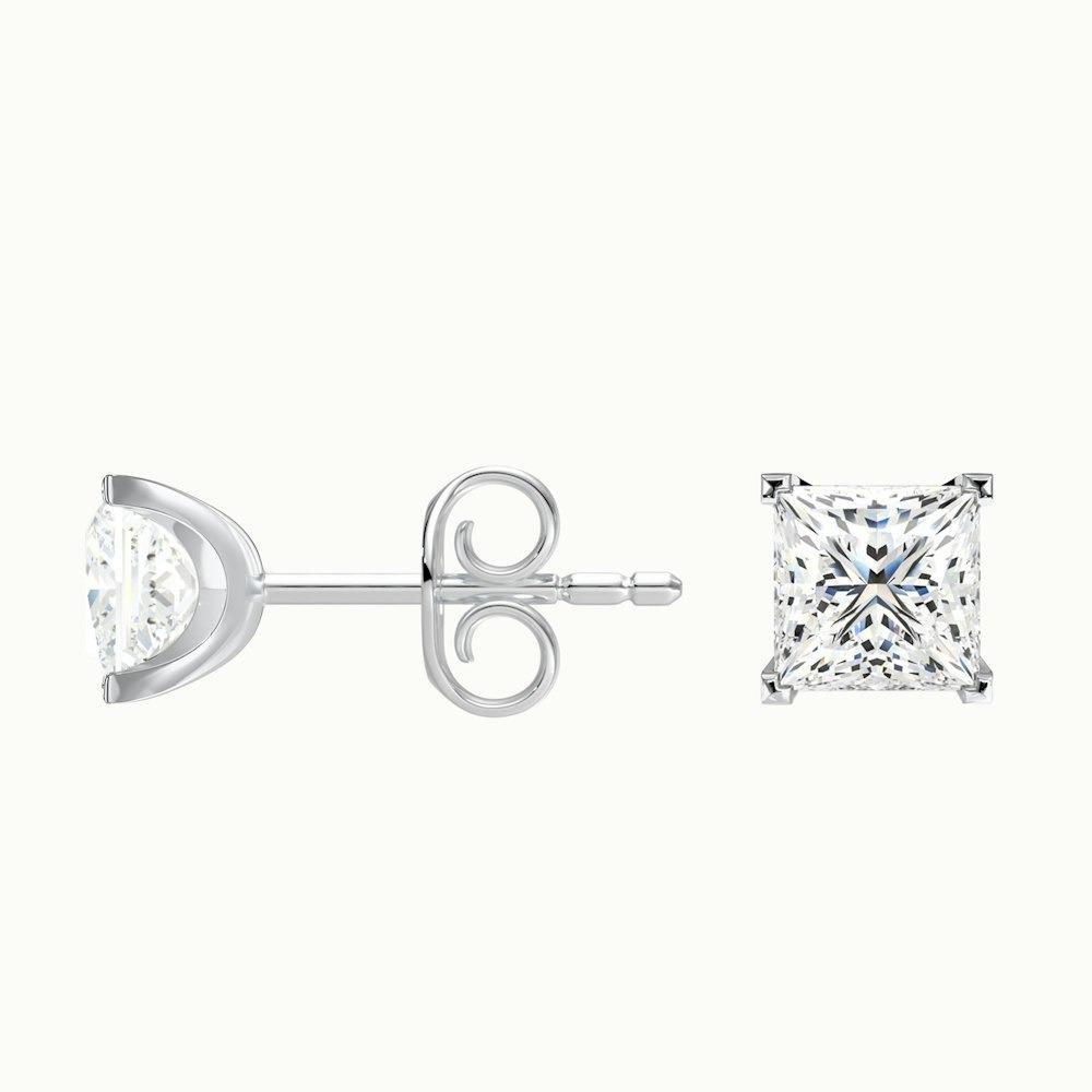 1.00 Ct. Each Princess Cut CVD Diamond 4 Prong Earrings