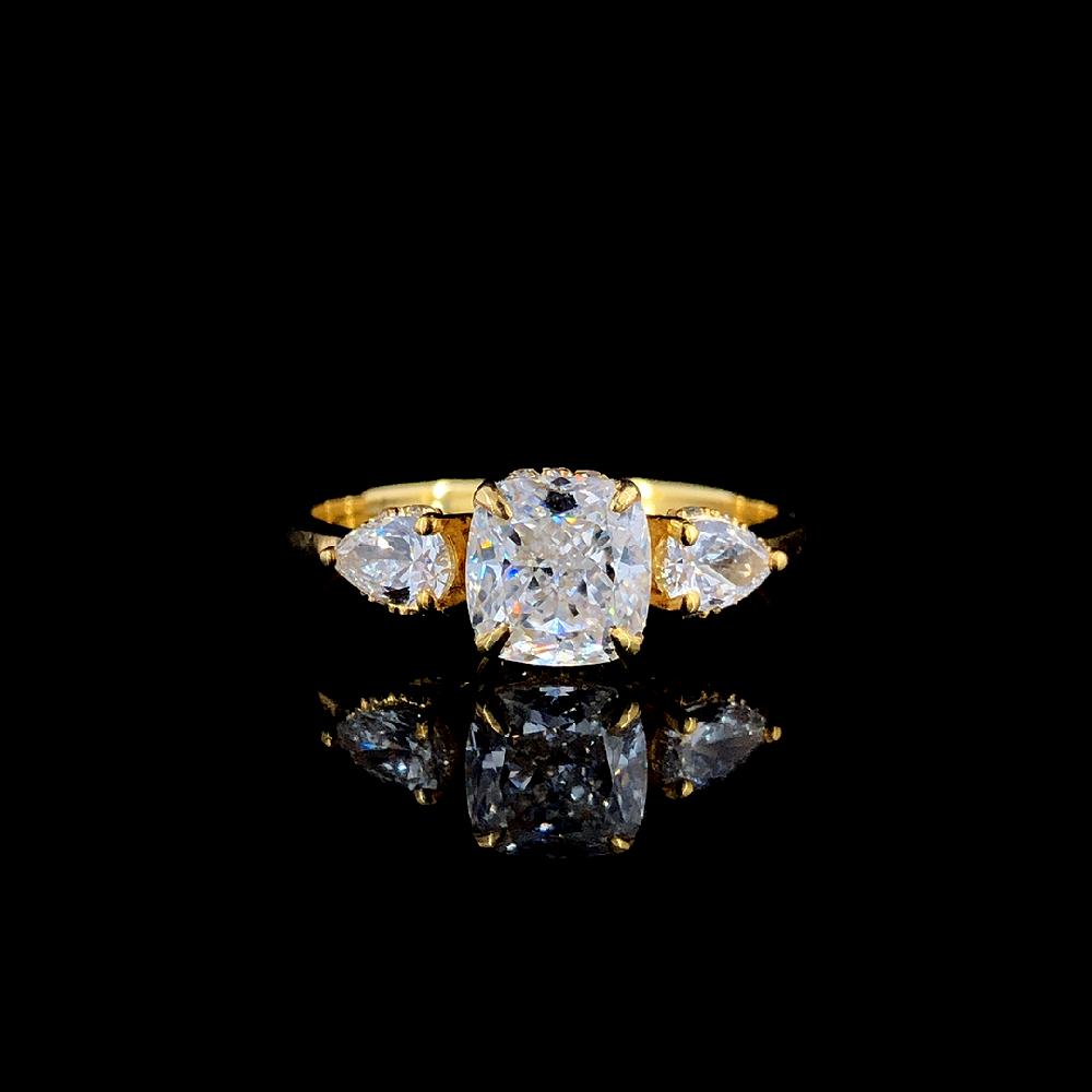 1.01 Ct. Cushion & Pear Cut CVD Diamond Ring