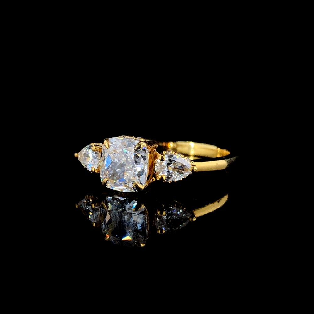 1.01 Ct. Cushion & Pear Cut CVD Diamond Ring