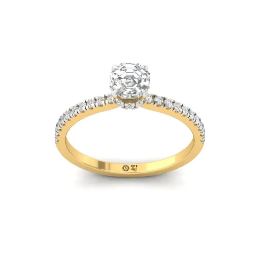 Octagon Cut Solitaire Engagement Ring with Side Diamonds