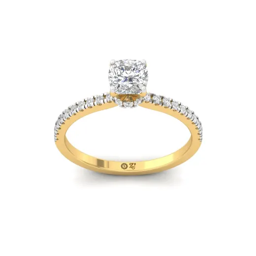 Cushion Cut Solitaire Engagement Ring with Diamond Accents