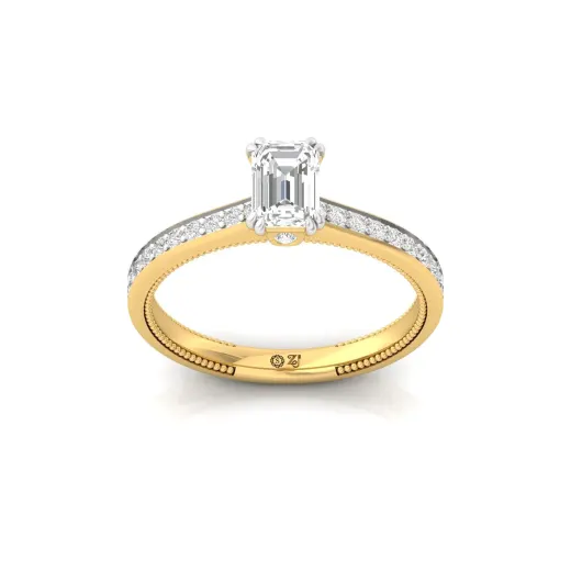 Emerald Cut Solitaire Engagement Ring with Diamond Band