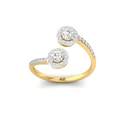 Double Halo And Toi Et Moi  Round Diamond Open Ring