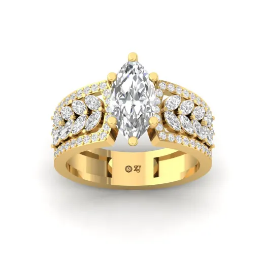 Marquise Leaf Design Diamond Engagement Ring