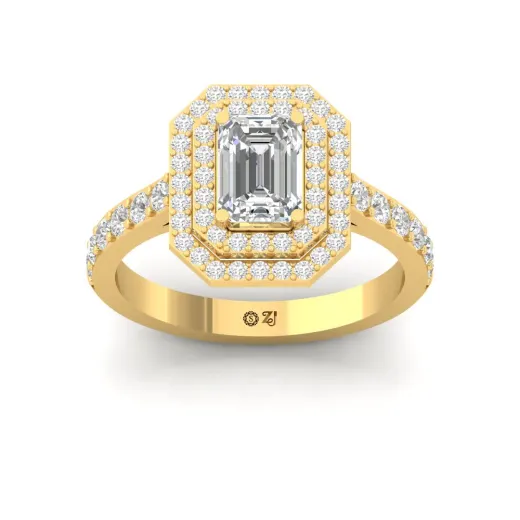 Emerald Cut Double Halo Engagement Ring
