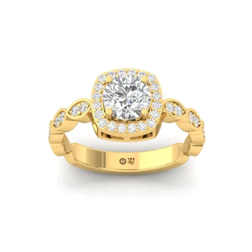Round Halo Engagement Ring with Marquise Band