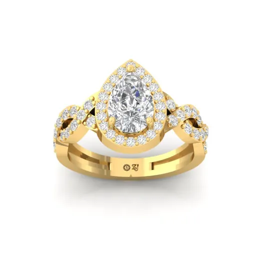 Pear Cut Halo Engagement Ring with Twisted Diamond Band