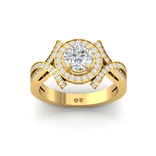 Round Cut Halo Engagement Ring with Twisted Diamond Shank