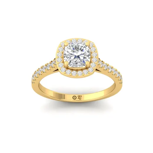 Cushion Cut Halo Engagement Ring with Diamond Band