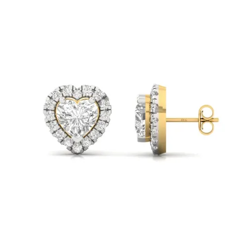 Heart Shape Halo Diamond Stud Earrings