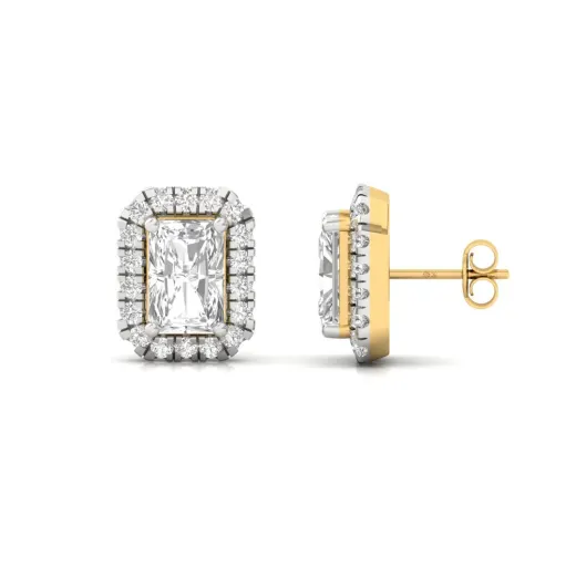 Radiant Cut Halo Diamond Stud Earrings