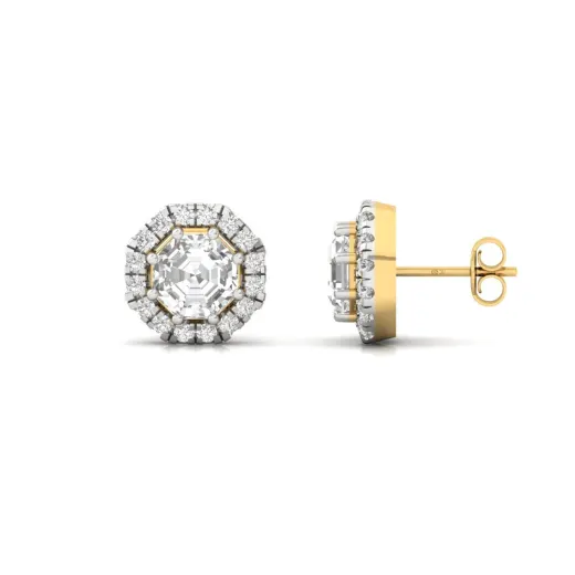 Octagon Cut Halo Diamond Stud Earrings