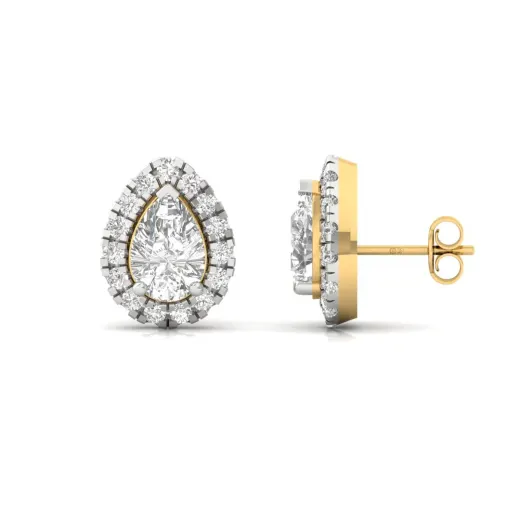 Pear Cut Halo Diamond Stud Earrings