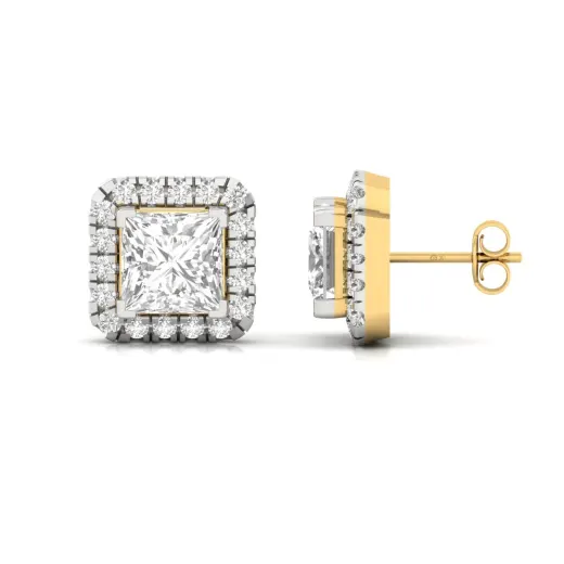 Princess Cut Halo Diamond Stud Earrings