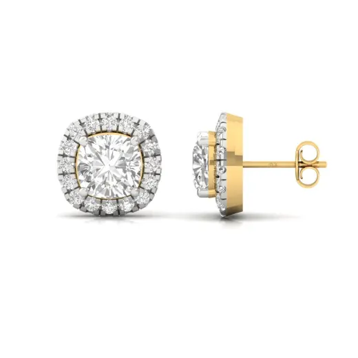 Cushion Halo Diamond Stud Earrings