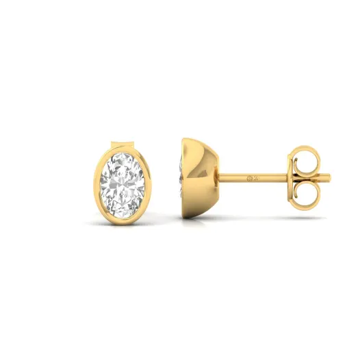 Oval Bezel Set Diamond Stud Earrings