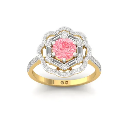 Pink Round Floral Halo Engagement Ring