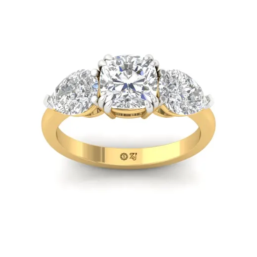 Three-Stone Cushion & Pear Cut Diamond Engagement Ring