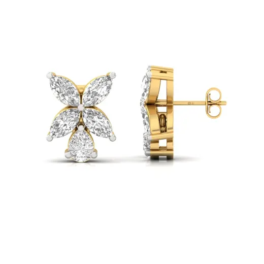 Marquise & Pear Cut Diamond Floral Stud Earrings (1 Pair)