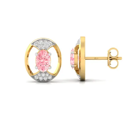 Oval & Round Cut Pink Diamond Halo Stud Earrings (1 Pair)