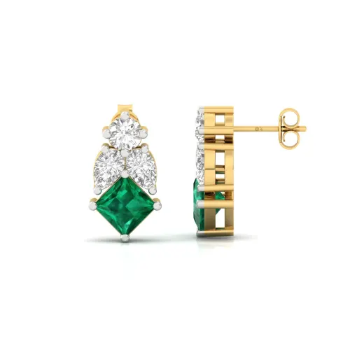 Princess Cut Green & White Diamond Stud Earrings (1 Pair)