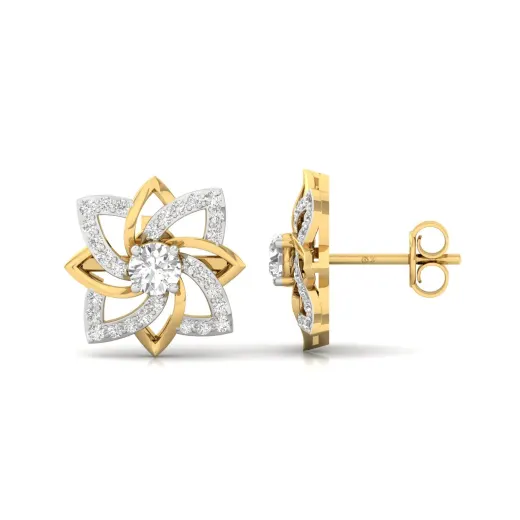 Round Cut Diamond Floral Stud Earrings (1 Pair)