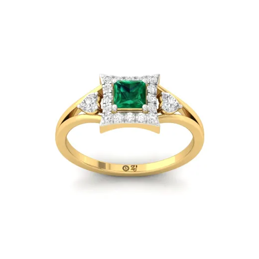 Princess Cut Emerald & Diamond Halo Ring