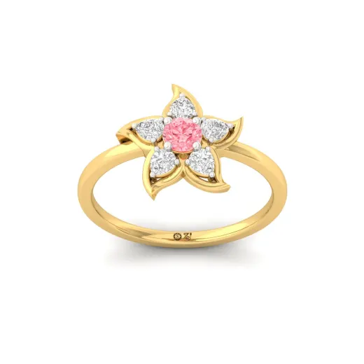 Pink Round & Pear Cut Diamond Flower Ring