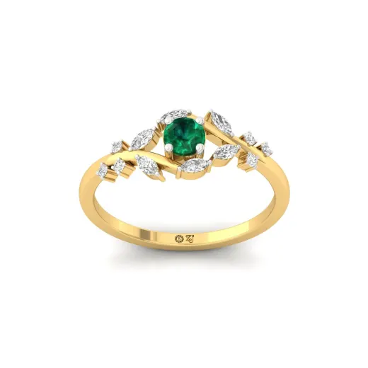 Green Round & Marquise Cut Diamond Leaf Ring