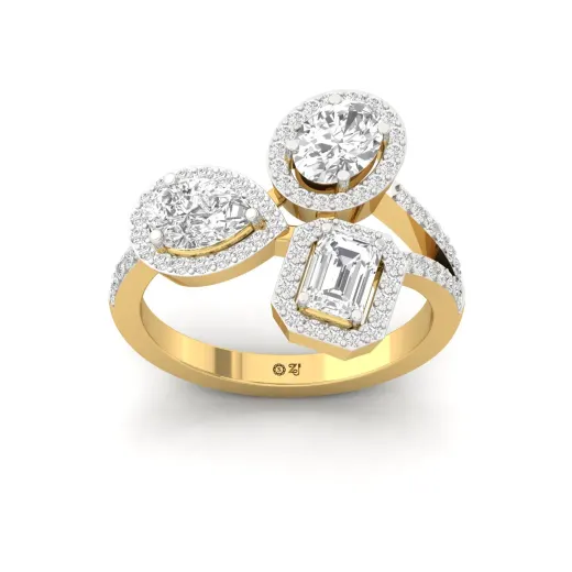 Oval, Emerald & Round Cut Three Stone Diamond Ring
