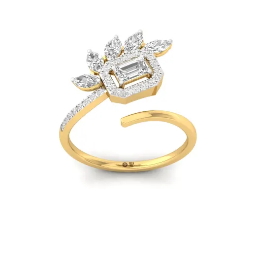 Floral Emerald-Cut Diamond Ring