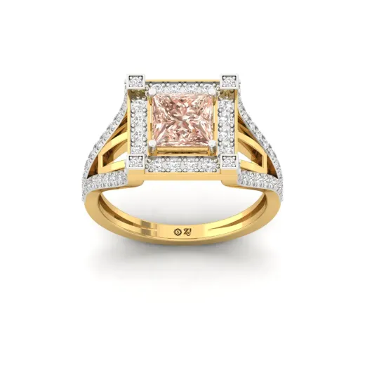 Princess Cut Fancy Pink Diamond Halo Engagement Ring
