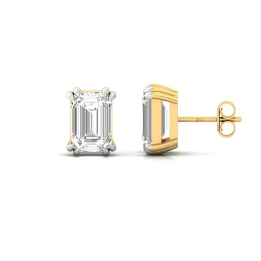 Emerald Cut Diamond Stud Earrings (1 Pair)