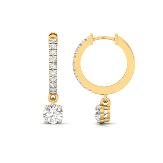 Round Diamond Hoop Earrings with Solitaire Drop
