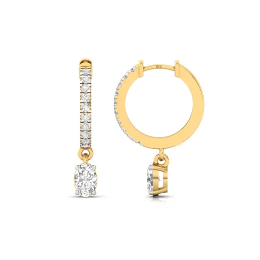 Oval Diamond Drop Hoop Earrings