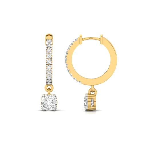 Cushion Cut Diamond Drop Hoop Earrings