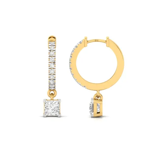 Princess Cut Diamond Drop Hoop Earrings