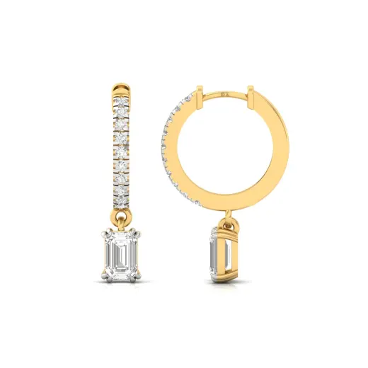 Emerald Cut Diamond Drop Hoop Earrings