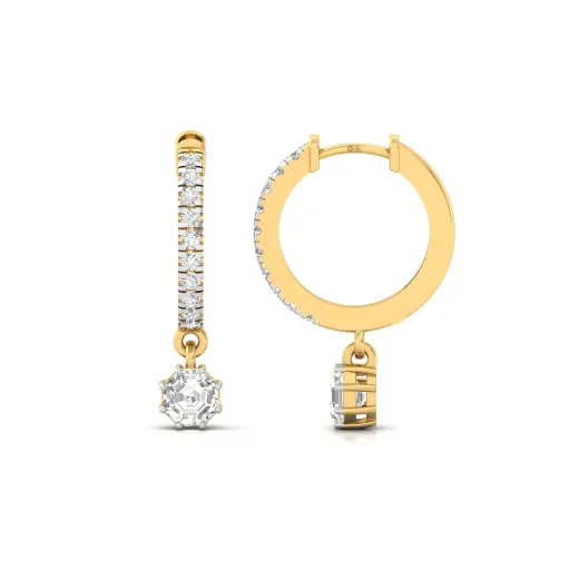 Octagon Diamond Drop Hoop Earrings