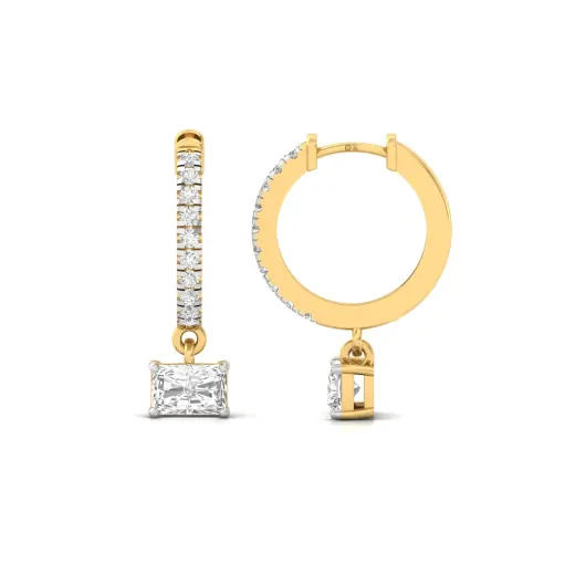 Radiant Cut Diamond Drop Hoop Earrings