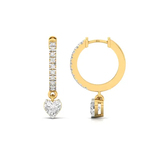 Heart Shape Diamond Drop Hoop Earrings