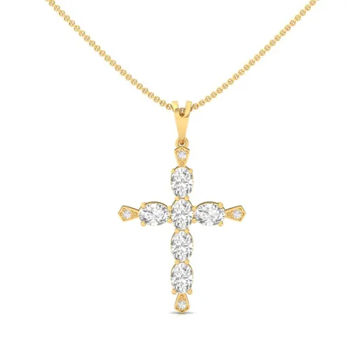 Oval & Round Diamond Cross Pendant