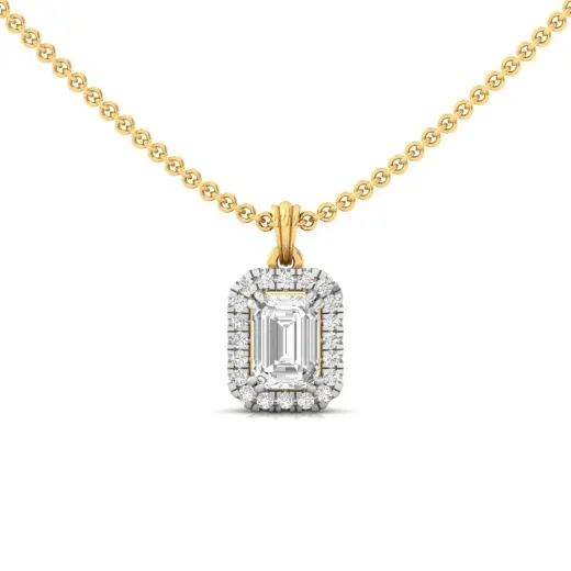 Emerald Cut Diamond Halo Pendant (Without Chain)