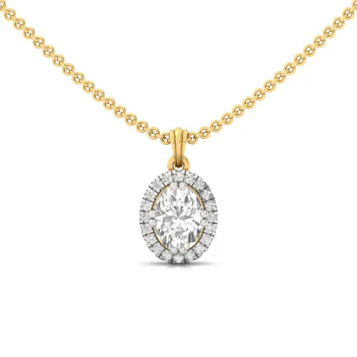 Oval Cut Diamond Halo Pendant (Without Chain)